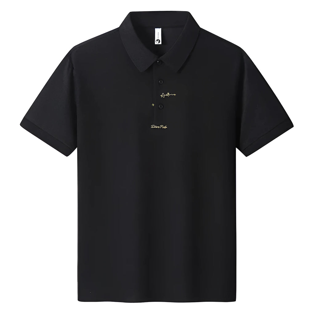 Men's loose-fit casual cotton T-shirt with a letter pattern, shown in one of six available colours.