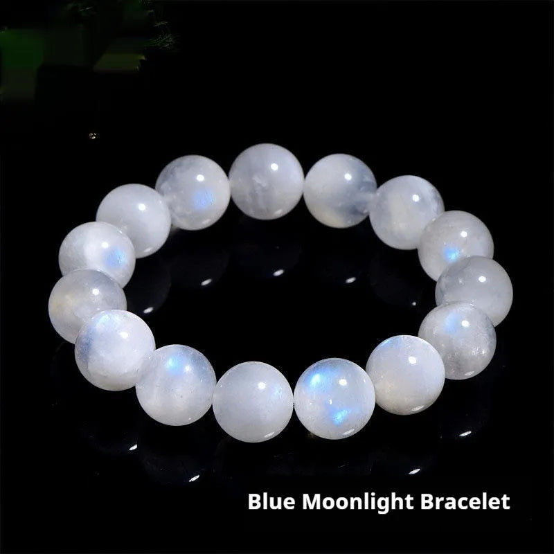 Natural blue moonlight moonstone bracelet with round polished beads in various size options
