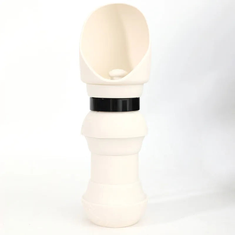 Folded and unfolded silicone pet cup in a choice of colours, showing its portable design.