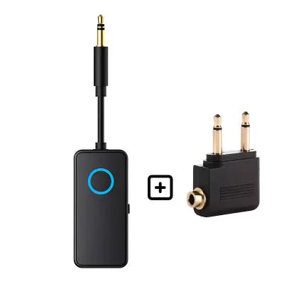 Black Bluetooth 5.4 audio adapter with flexible 3.5mm plug for wireless conversion of car stereos and speakers