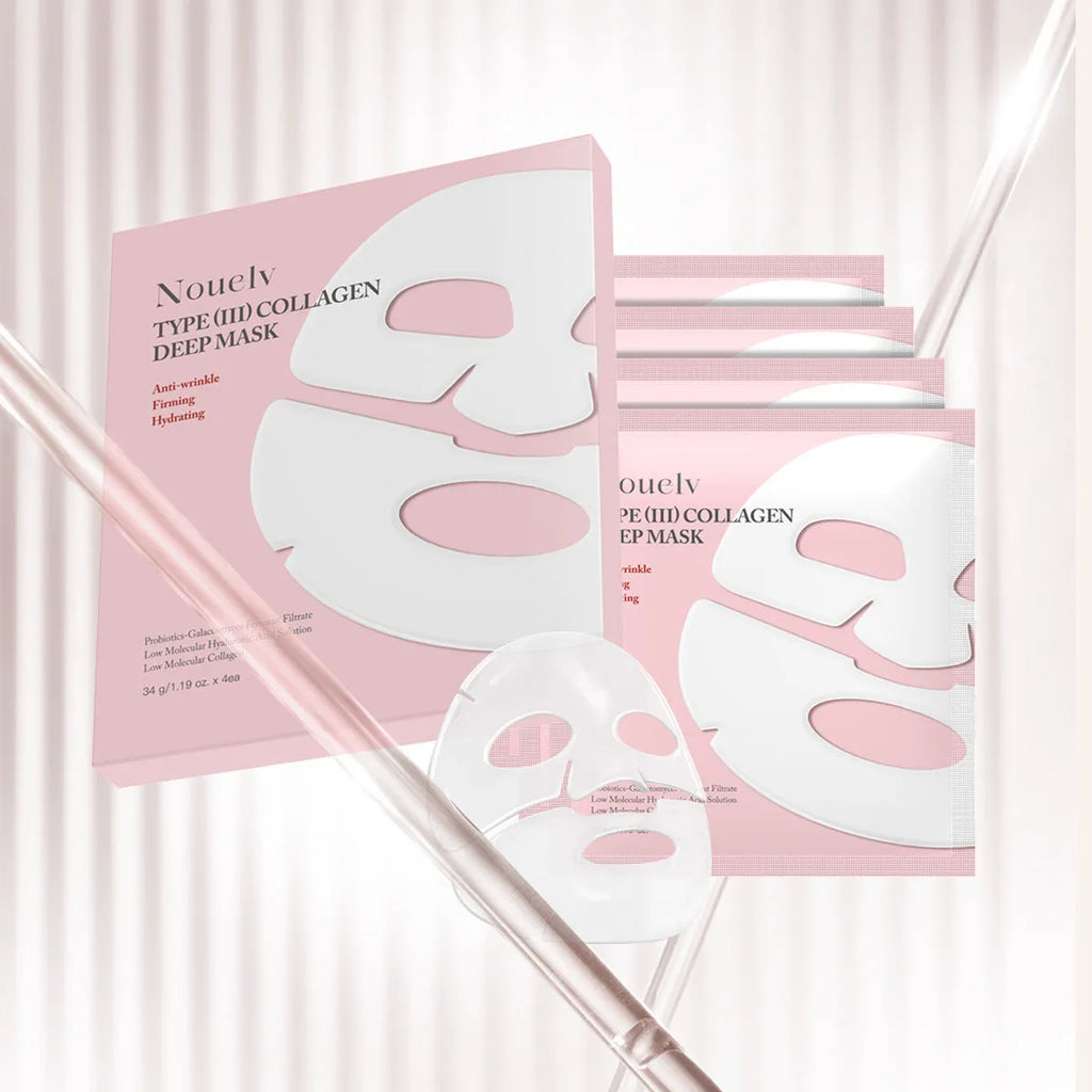 Box of four collagen facial patch masks for moisturising and rejuvenating skin.