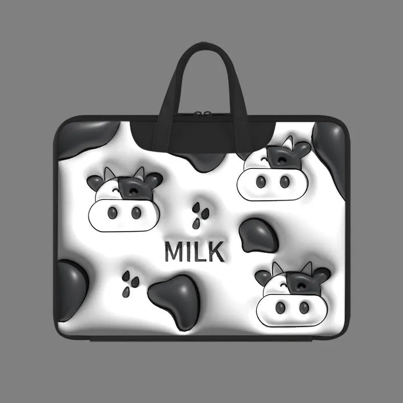 Inflatable PU leather laptop bag with trolley strap in cute panda design
