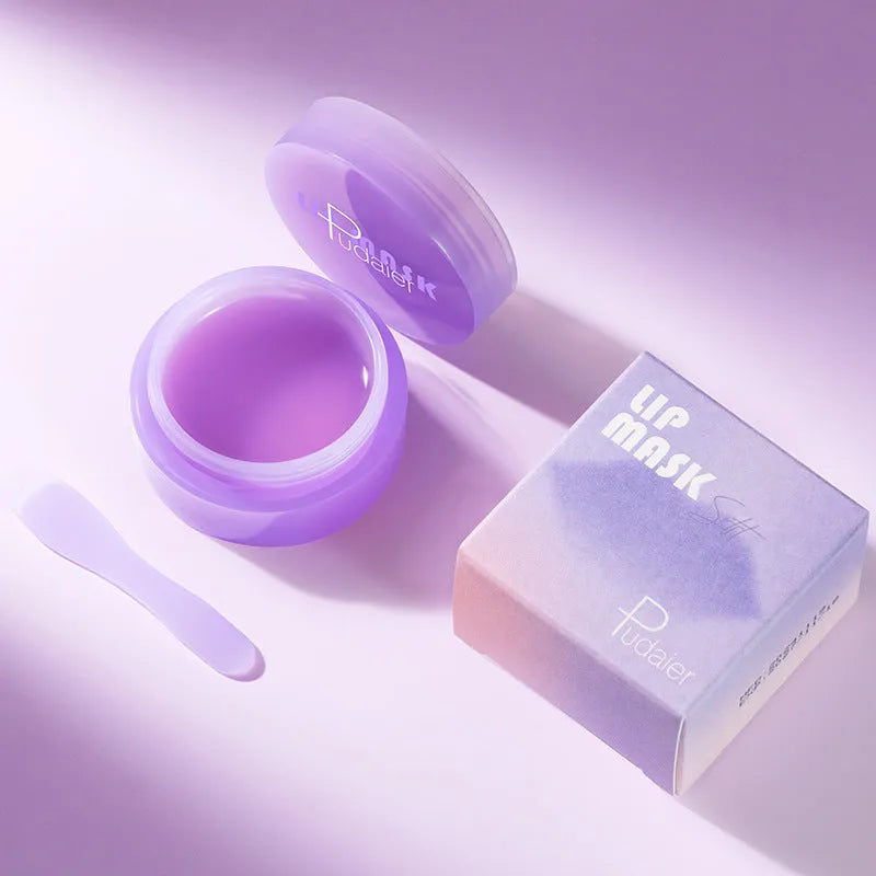 Lip balm exfoliating treatment mask with plastic scraper tool in box packaging