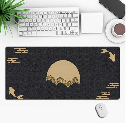 Hot anime series gaming mouse pad with colourful graphic, shown on a desk with a mouse.