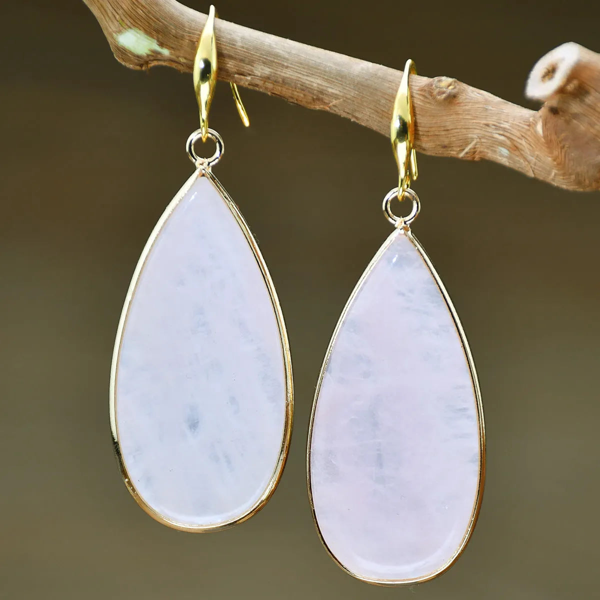 Vintage handmade stone drop earrings in tigereye colour with textured surface