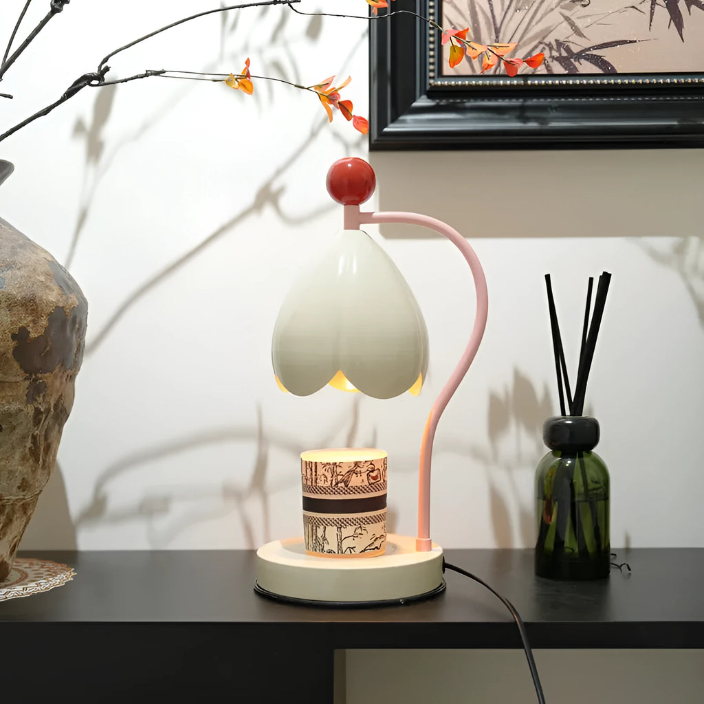 Linglan ancient style wax melting lamp with metal base in cream white or dark green