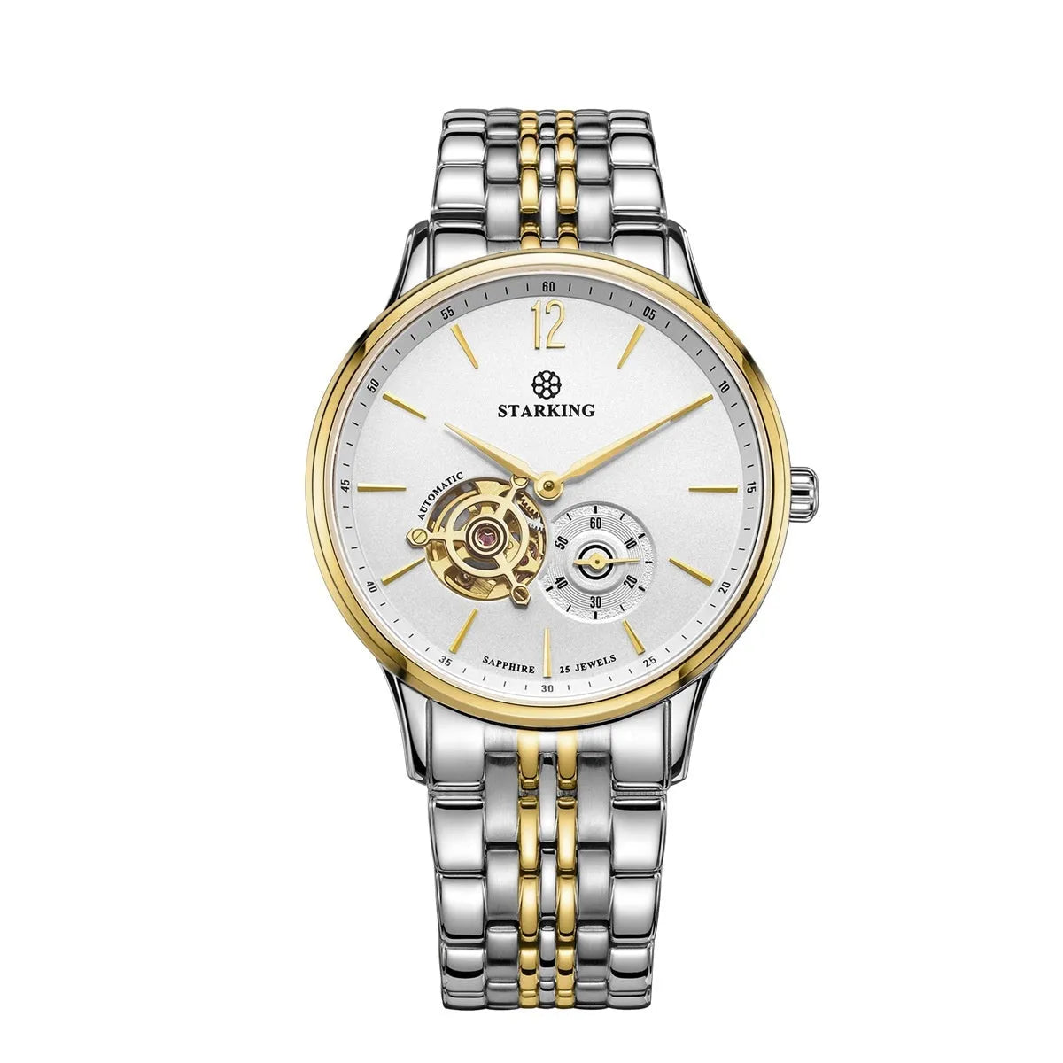 Men's automatic mechanical business watch with stainless steel case and brown leather strap