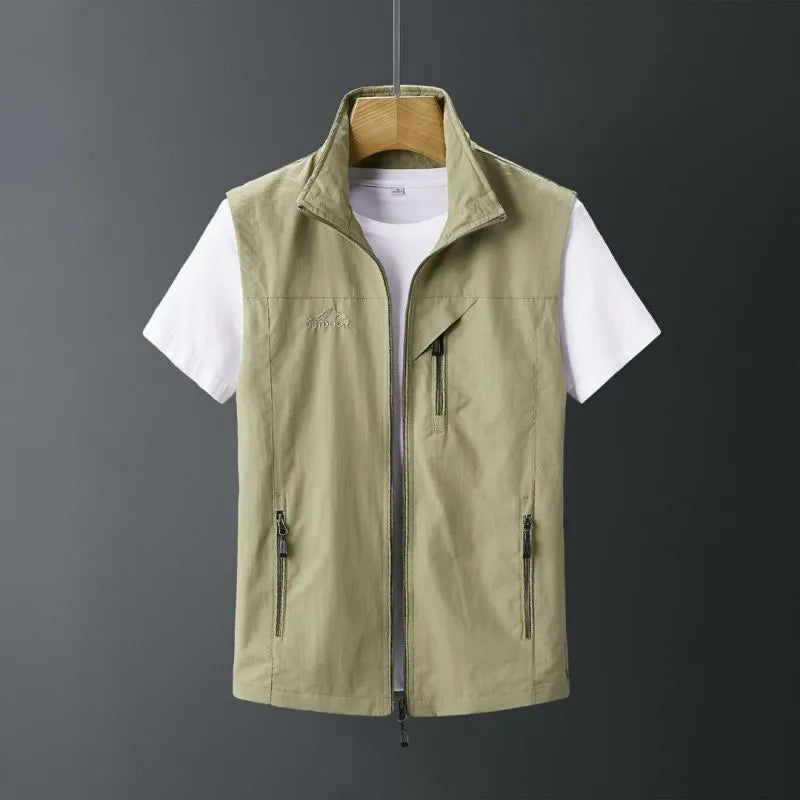 Men's hooded rabbit fur vest waistcoat in slim fit on a model.