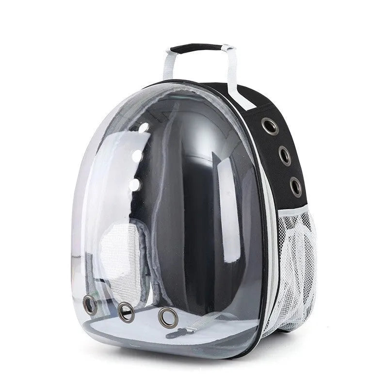 Grey PC plastic astronaut-style pet carrier bag with a side opening door