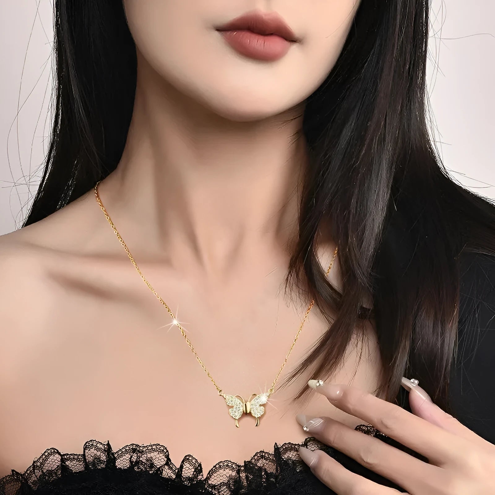 Women's titanium steel clavicle chain with magnetic snap butterfly pendant on twisted chain