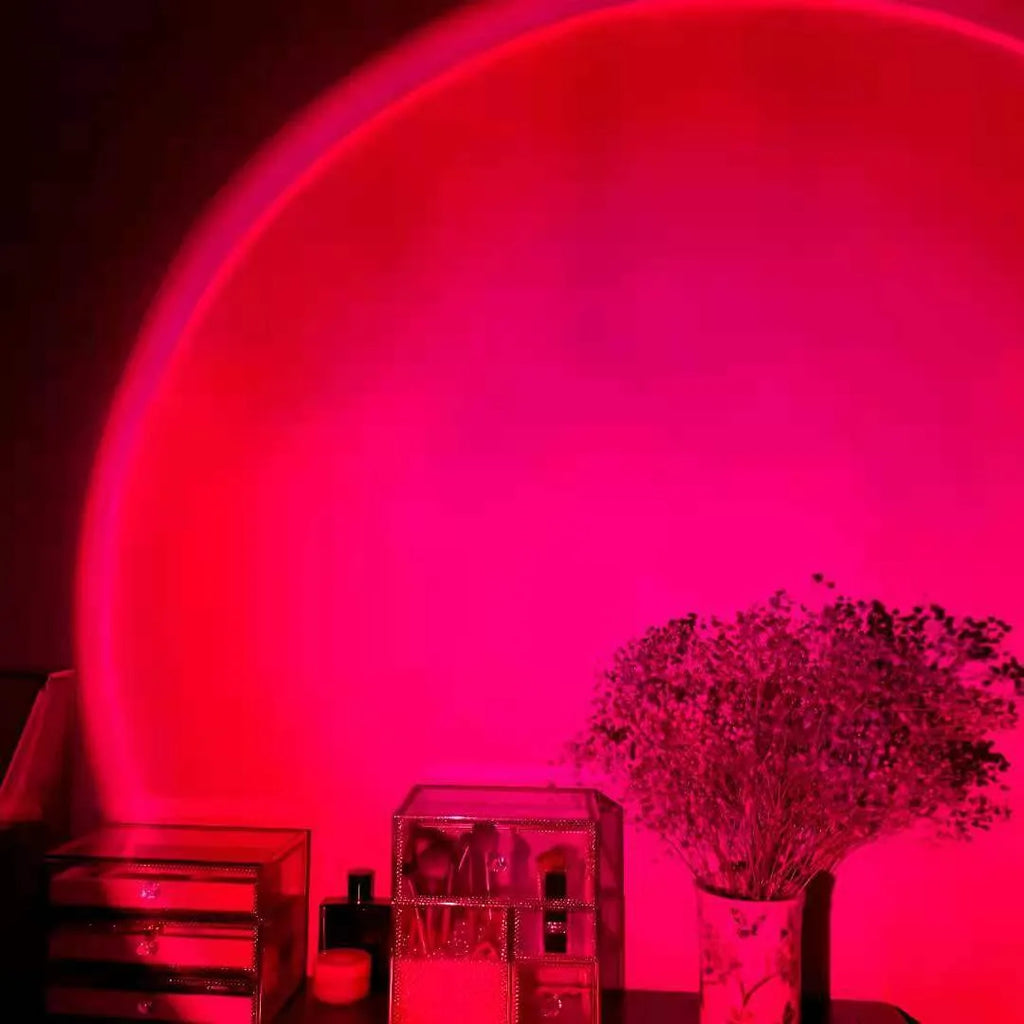 USB rechargeable sunset lamp projecting rainbow colours and sunset red patterns for ambient room lighting