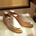 British handmade men's leather loafers in brown with a low tube ankle and TPR sole.