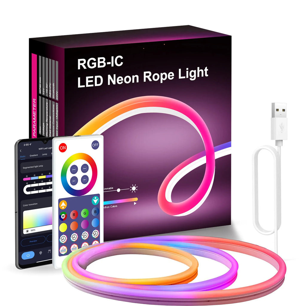 3 metre USB RGB LED neon light strips with remote control and music synchronisation capability