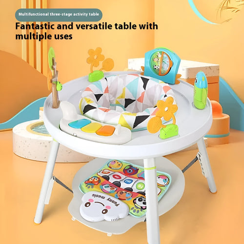 Baby jumping chair with three-in-one function as gymnastic rack, featuring interactive toys for ability training