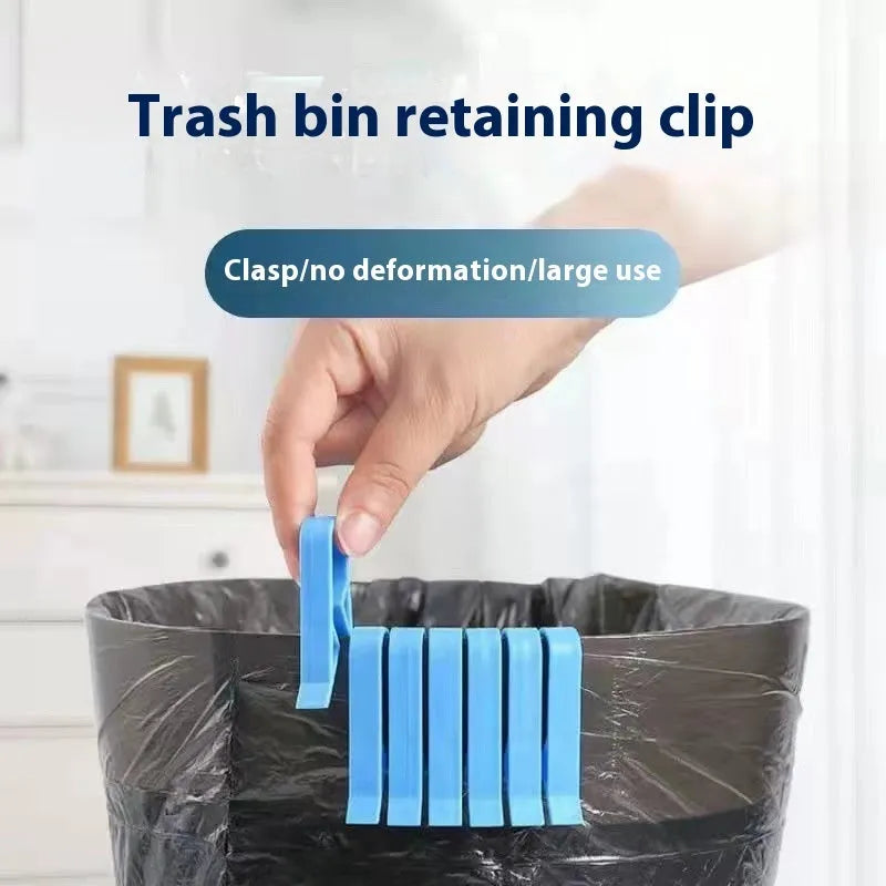 White plastic rubbish bag clip with adjustable 16mm jaws for securing bin liners.