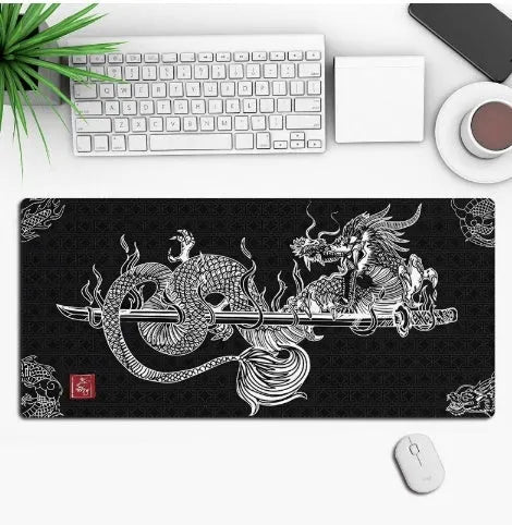 Hot anime series gaming mouse pad with colourful graphic, shown on a desk with a mouse.