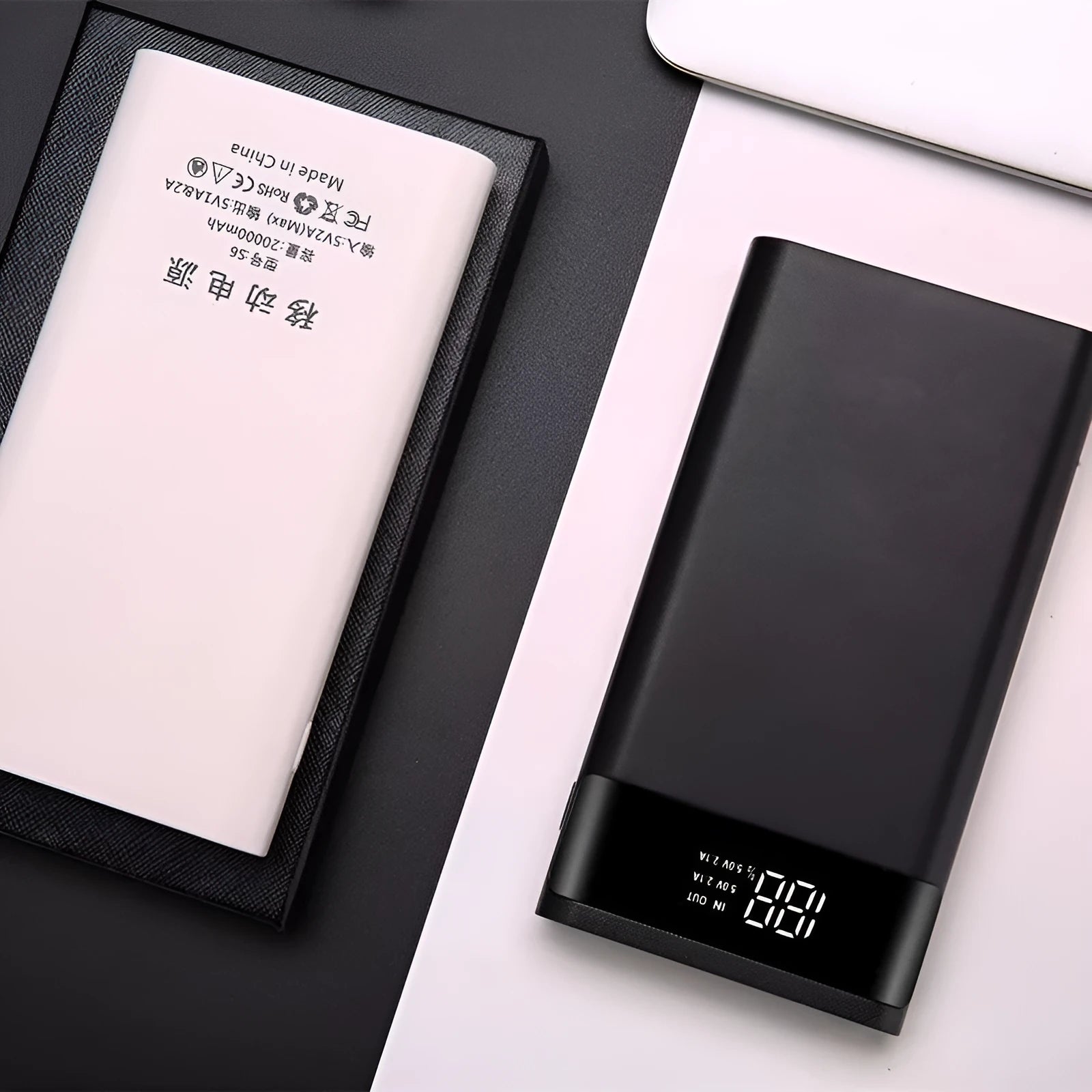 Digital display power bank DIY kit with LCD screen showing battery percentage