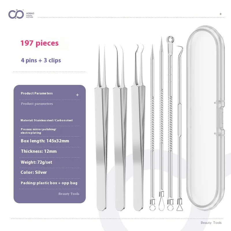 Four metal acne needles with ultra-fine pointed tips on a clean background.