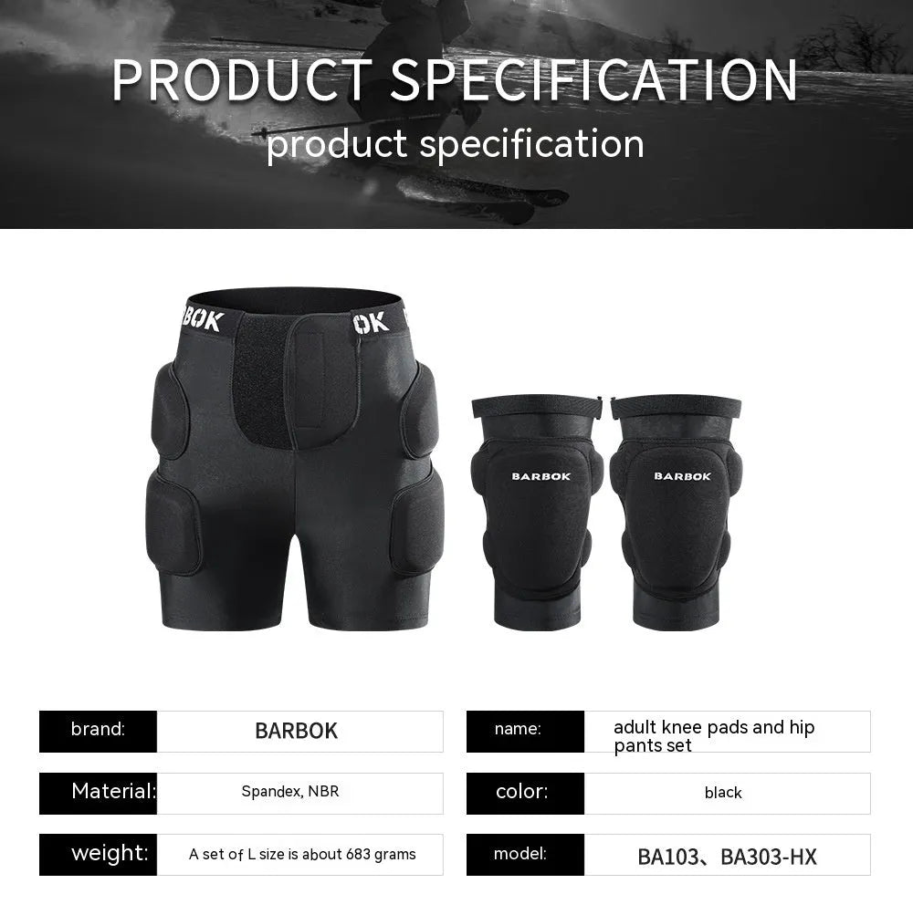 Black skateboarding hip pad pants with NBR protection padding for roller skating and ski equipment safety