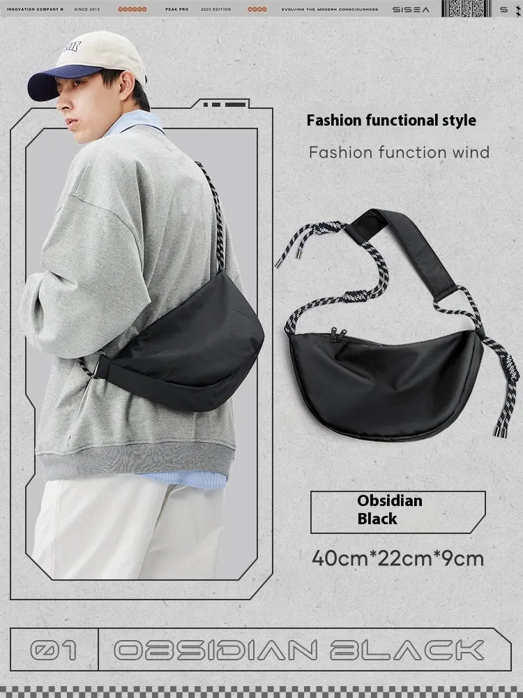 Men's lightweight nylon messenger bag in solid colour with large capacity for commuting and exercise