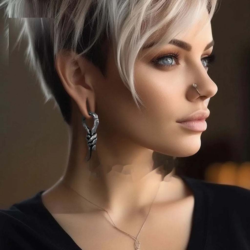 Copper piercing earrings with creative bends and hitches geometric design for auricle placement