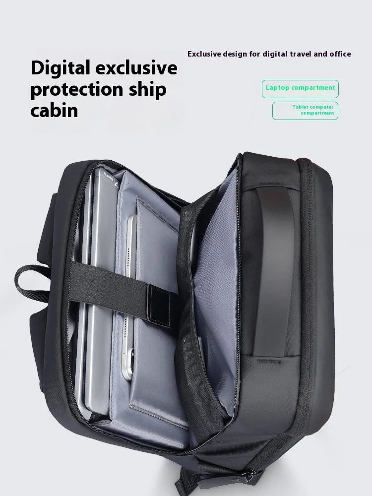 Graphite grey USB charging business backpack made from Oxford cloth with sewn thread detailing.