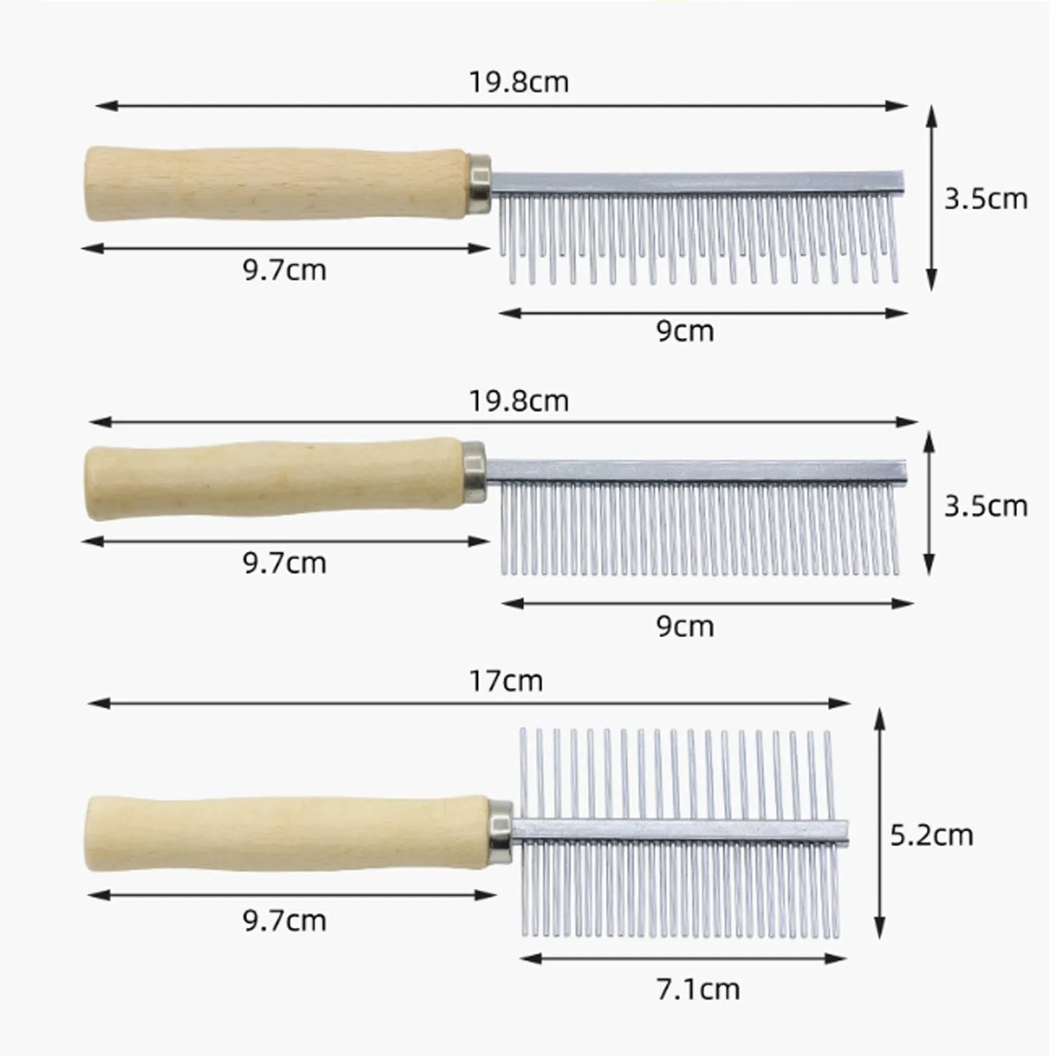 Wooden handle pet grooming comb for dogs and cats with round needles