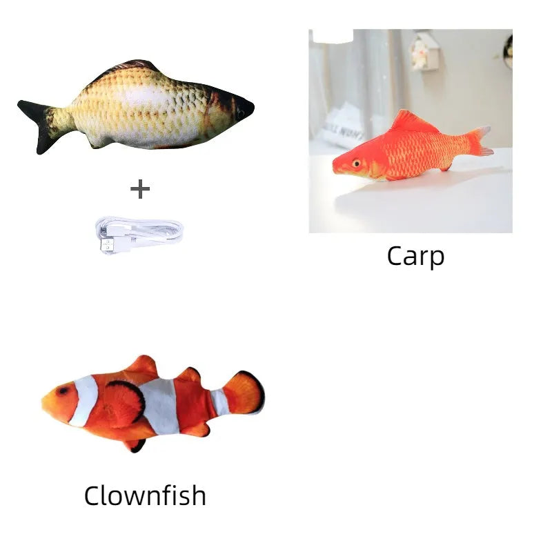 Electronic jumping fish cat toy with USB charging cable, 30cm multicolour fish design