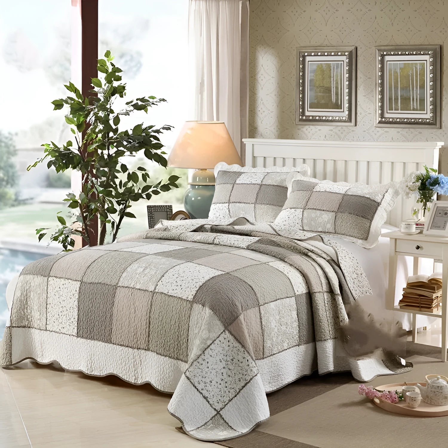 Pure cotton quilted bedspread three-piece set in Korean style with matching pillowcases.