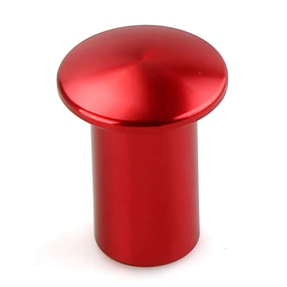 Aluminium alloy car handbrake release button cap in five colour options: black, blue, gold, red, silver.