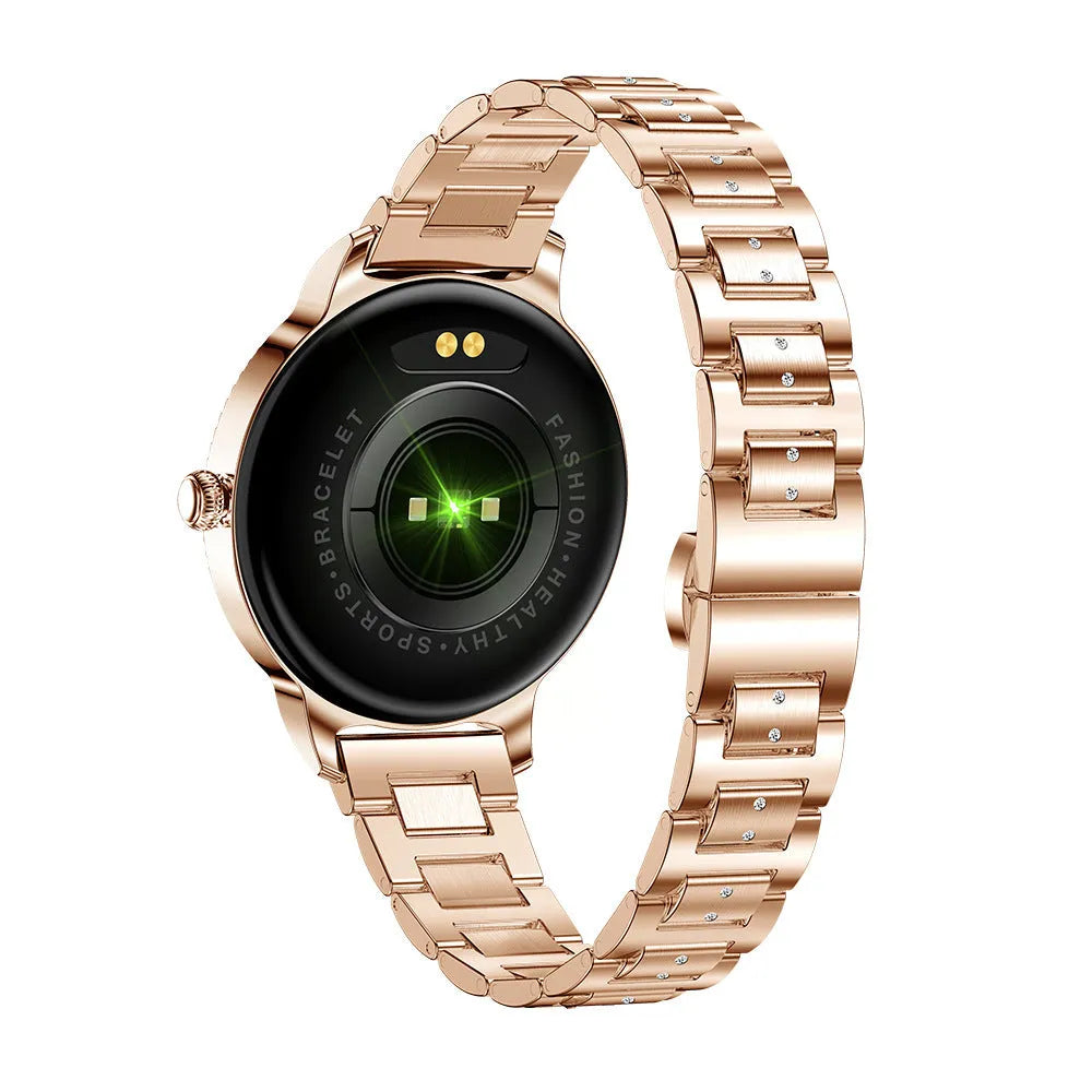 AK38 ladies smart watch with stainless steel band and 1.09-inch colour screen