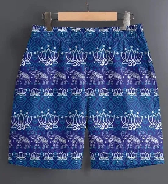 Men's casual polyester shorts in various patterns with Asian sizing from S to 5XL