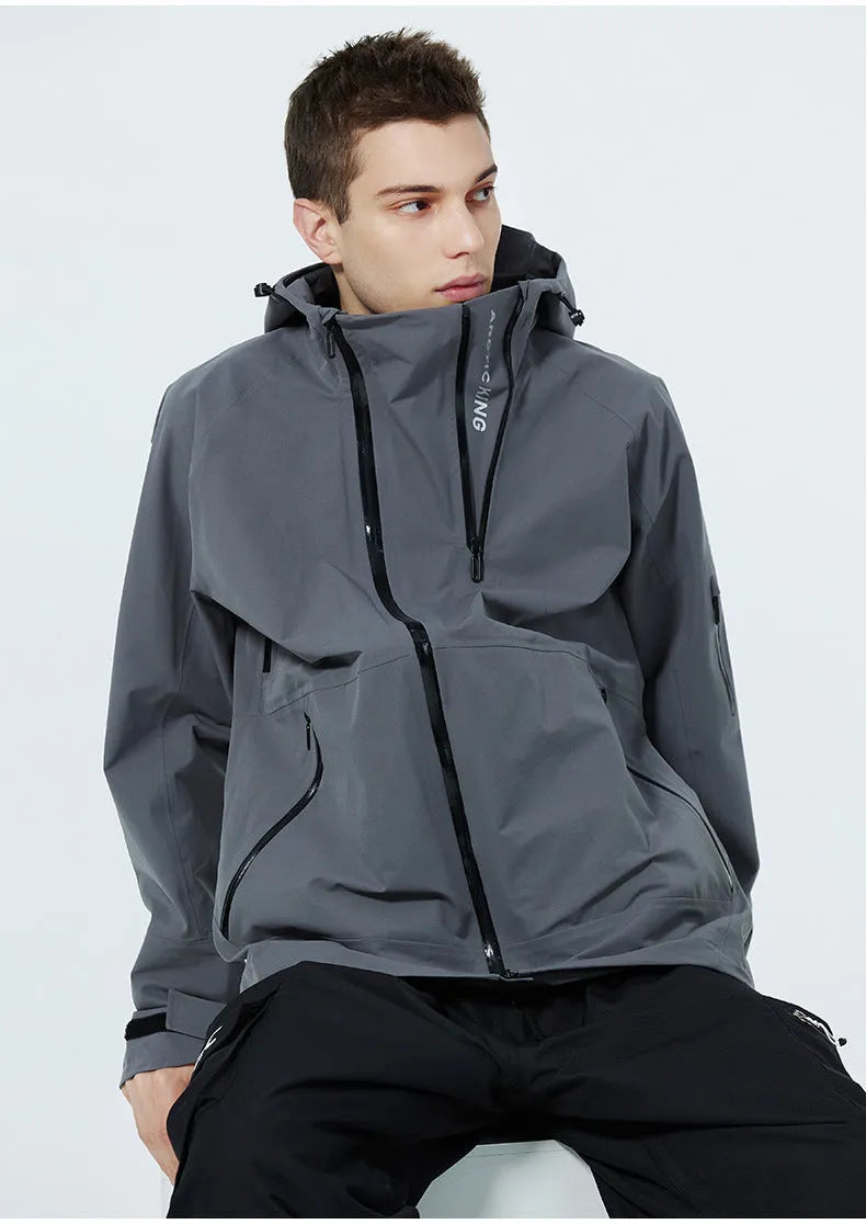 Men's and women's thin ski suit in black, designed for windproof and waterproof winter sports protection.