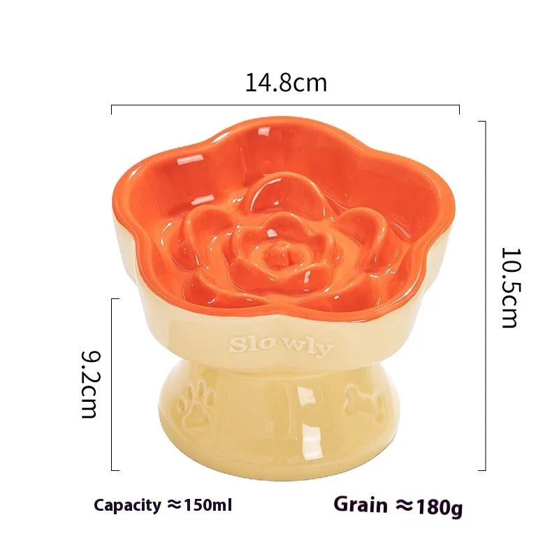 Ceramic pet bowl with raised base and various rim shape options