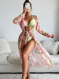 Women's printed bikini swimsuit in European American style made of quick-drying polyester fabric