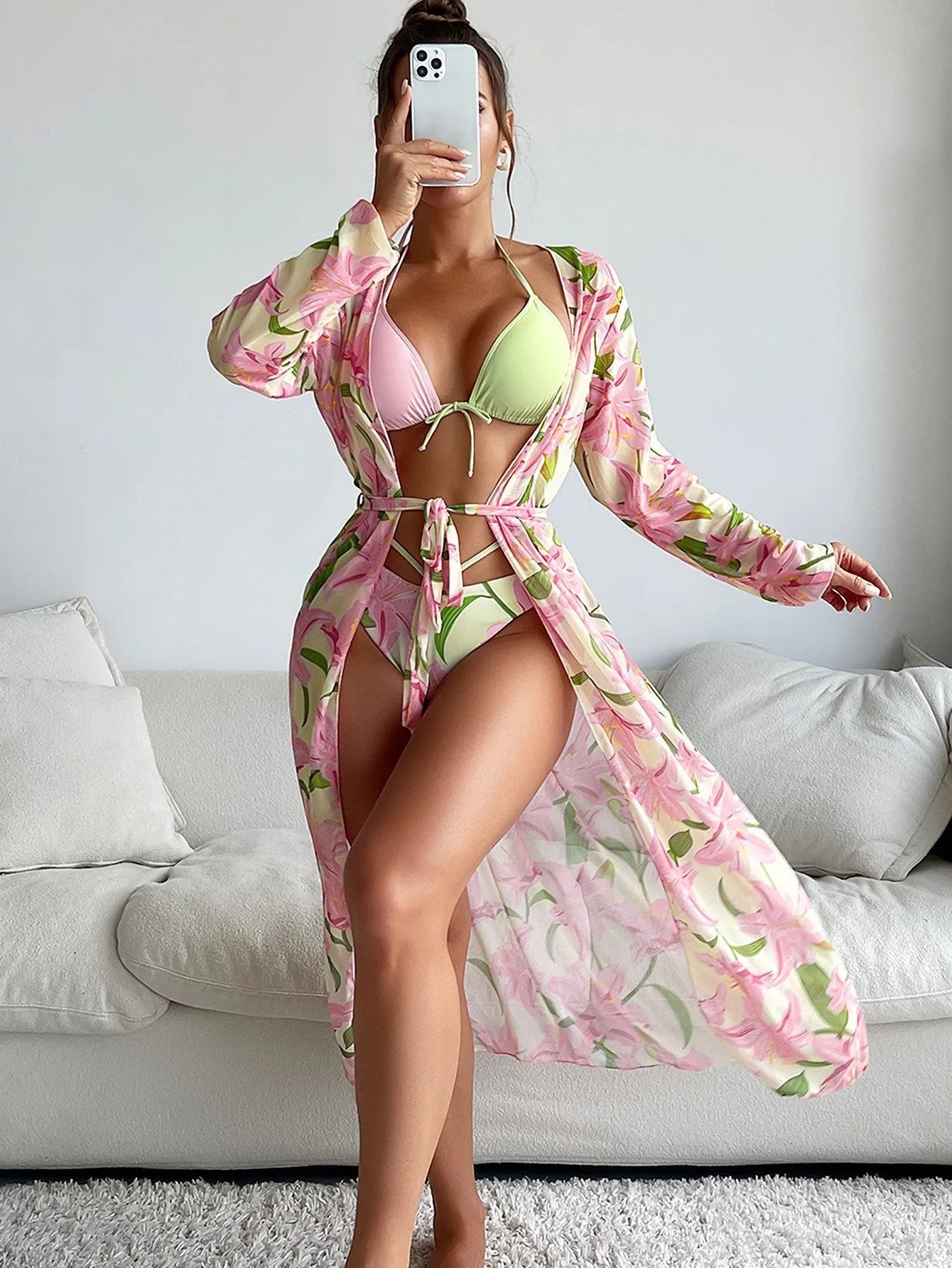 Women's printed bikini swimsuit in European American style made of quick-drying polyester fabric