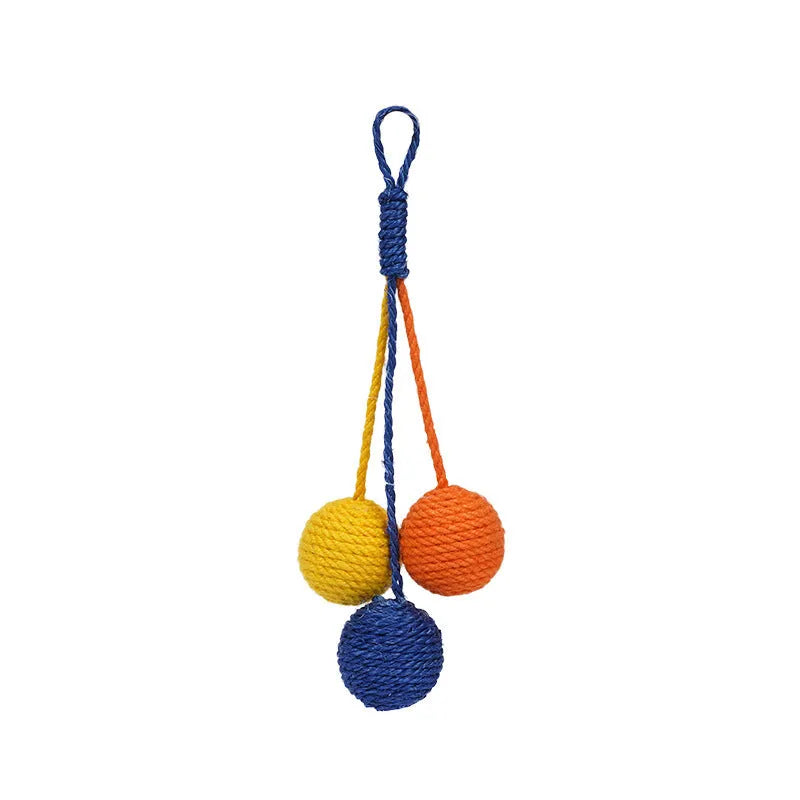 Cat toy set with teaser stick and bite-resistant catnip ball in blue, green, and red yellow blue colours