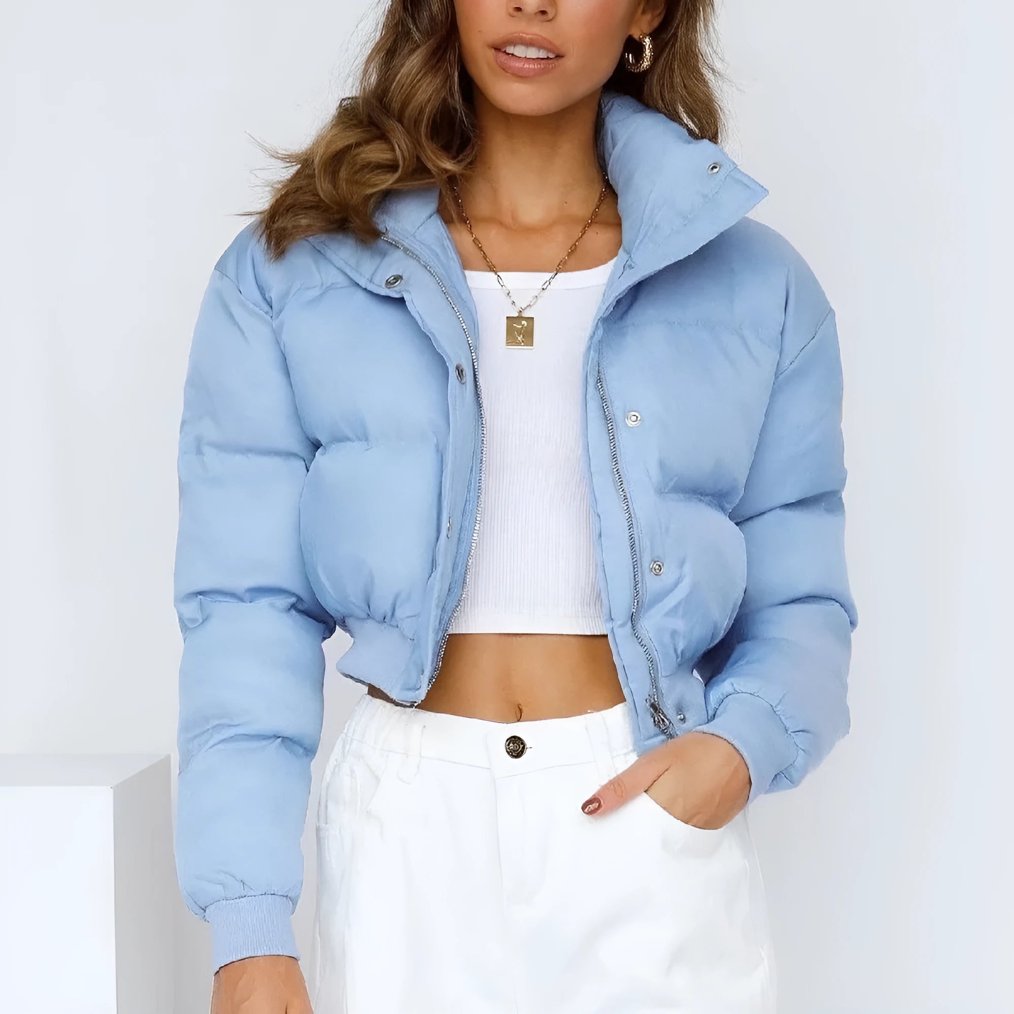 Women's loose fit polyester leisure jacket in blue colour with regular long sleeves