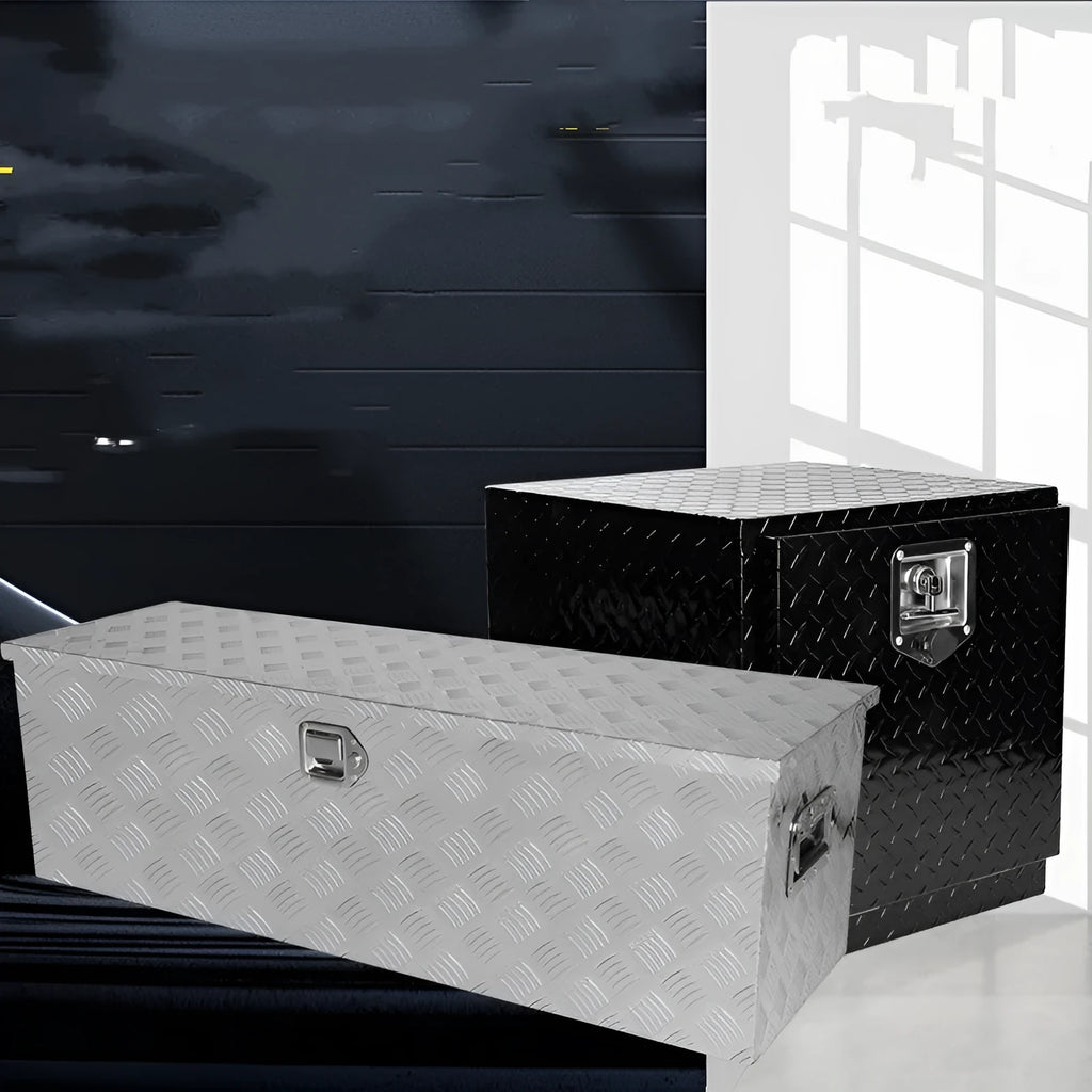 Black 26 inch aluminium alloy tool case with T-casting design and latch closure