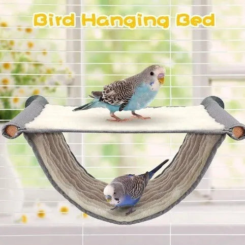 Pet hammock wooden frame gray yellow hanging cradle for small animals