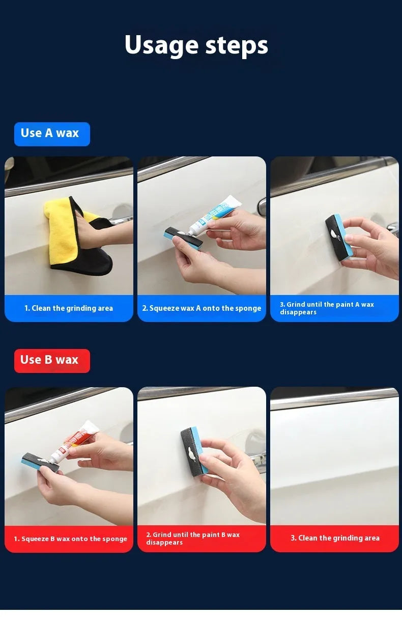 Car repair wax polishing kit with A wax, B wax, and frosted sponge mop for scratch removal