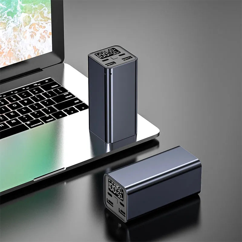 Black 65W metal power bank for laptop charging with 20000mAh capacity