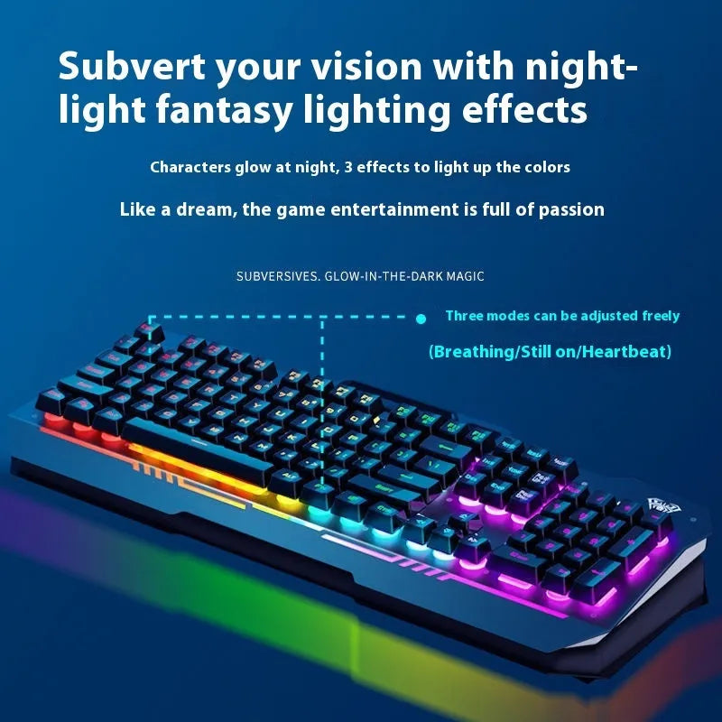Black and white wired gaming keyboard, mouse, headset, and mouse pad bundle with LED backlighting.