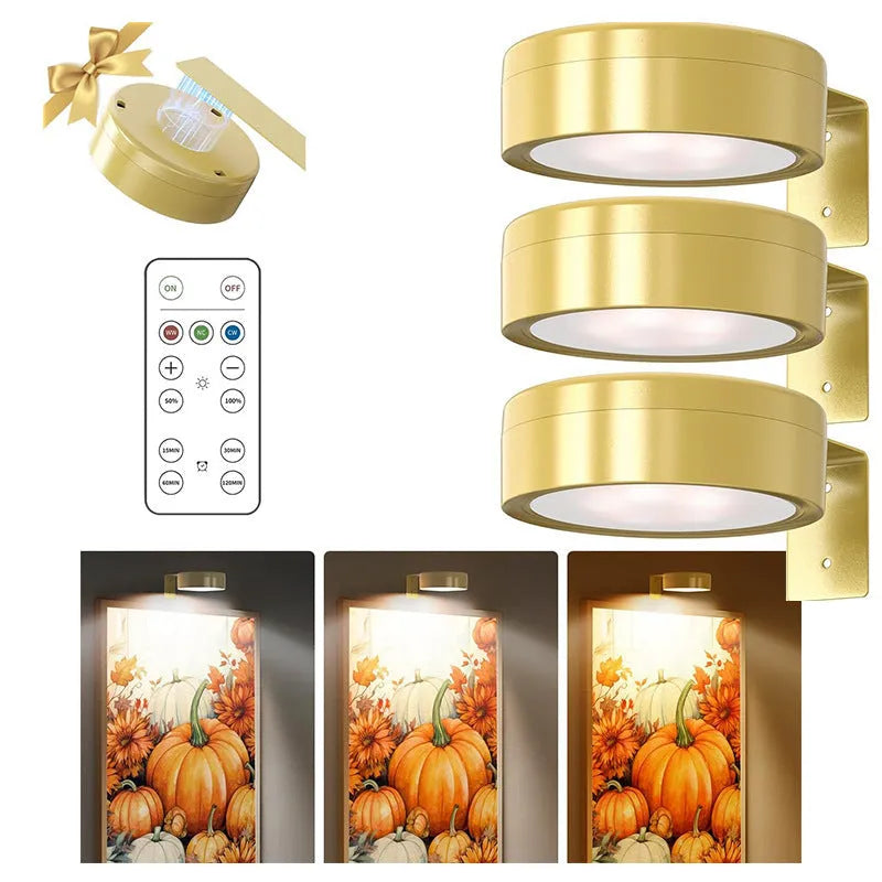 Golden battery powered LED art display wall lamp with ABS PC shade and remote control