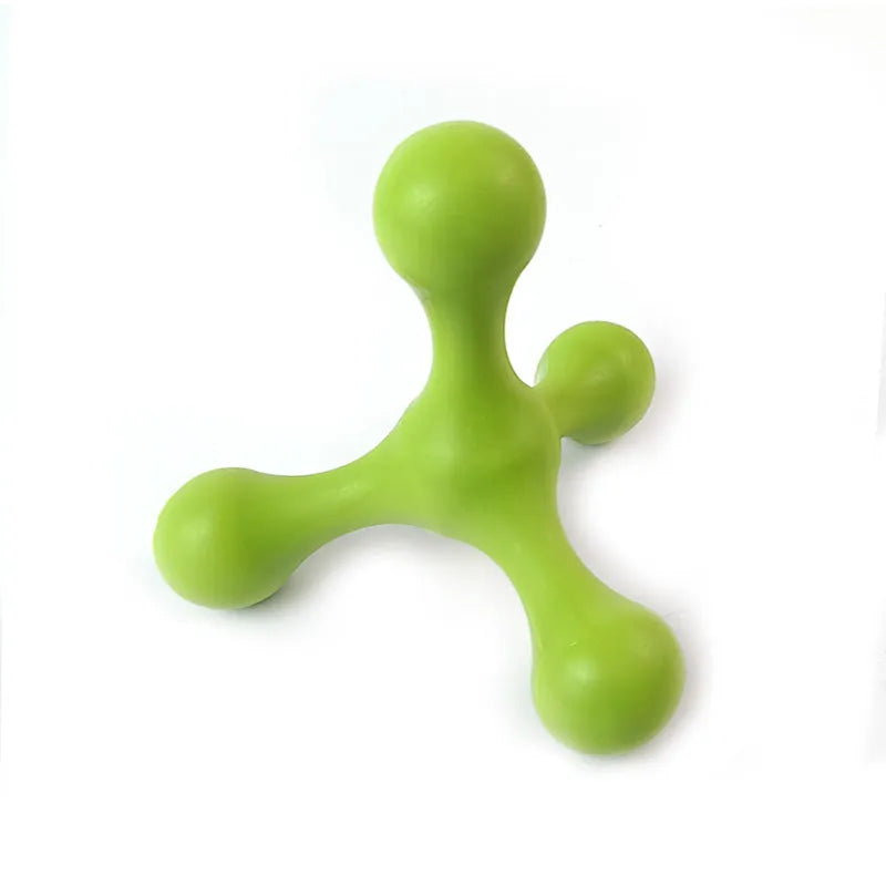 Beef-flavoured silicone three-leg chew toy for puppies in blue, green, purple, red, or red purple