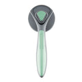 Grey self-cleaning slicker brush for pet grooming with ergonomic handle and one-click button.