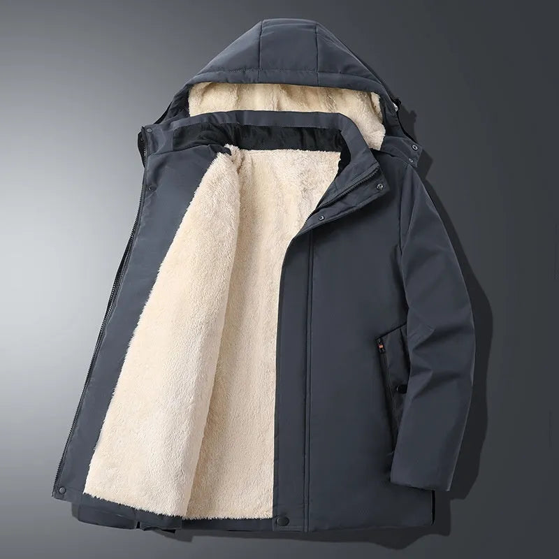 Winter men's thickened cotton cardigan in solid colour with zippered pocket, regular fit