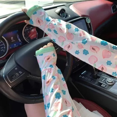 Printed floral viscose UV protection ice sleeve gloves in multiple pattern options