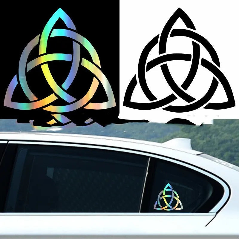 Waterproof car body sticker decal on vehicle door, shown in black, white, and laser colour options.