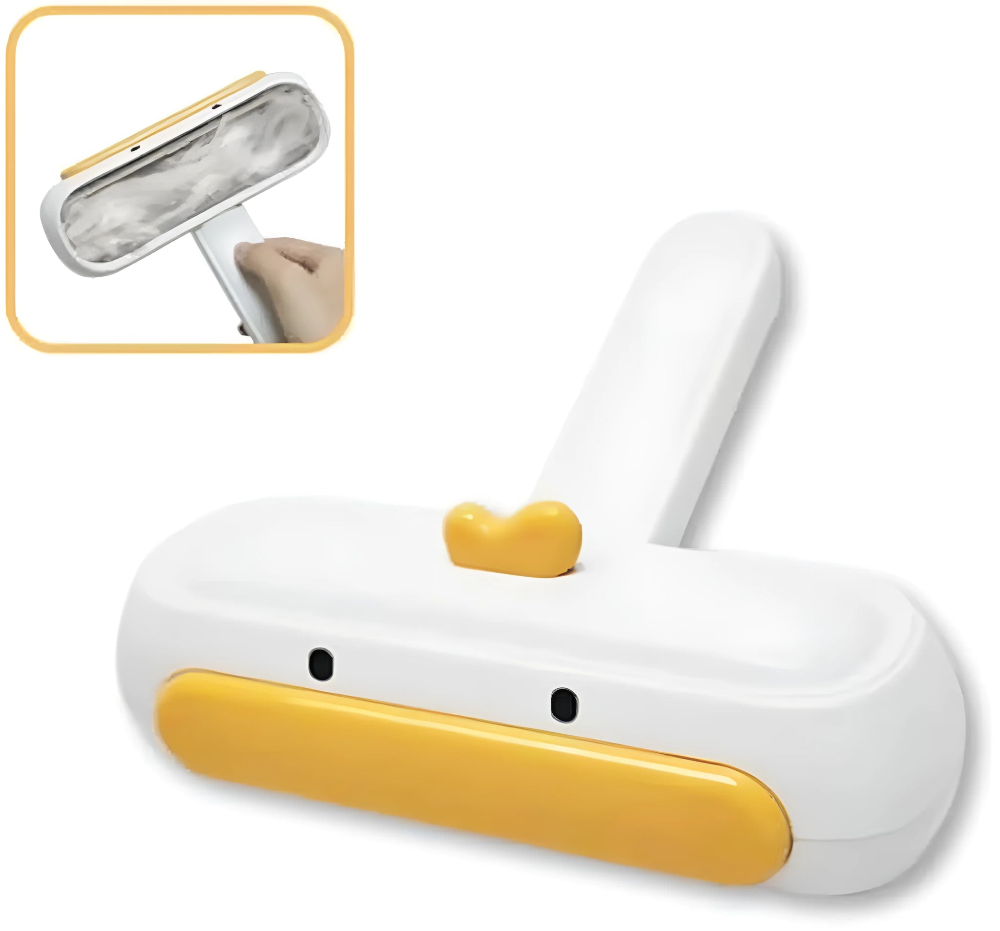 Portable pet hair remover with yellow duck design and polyester bristles for furniture and car seat cleaning
